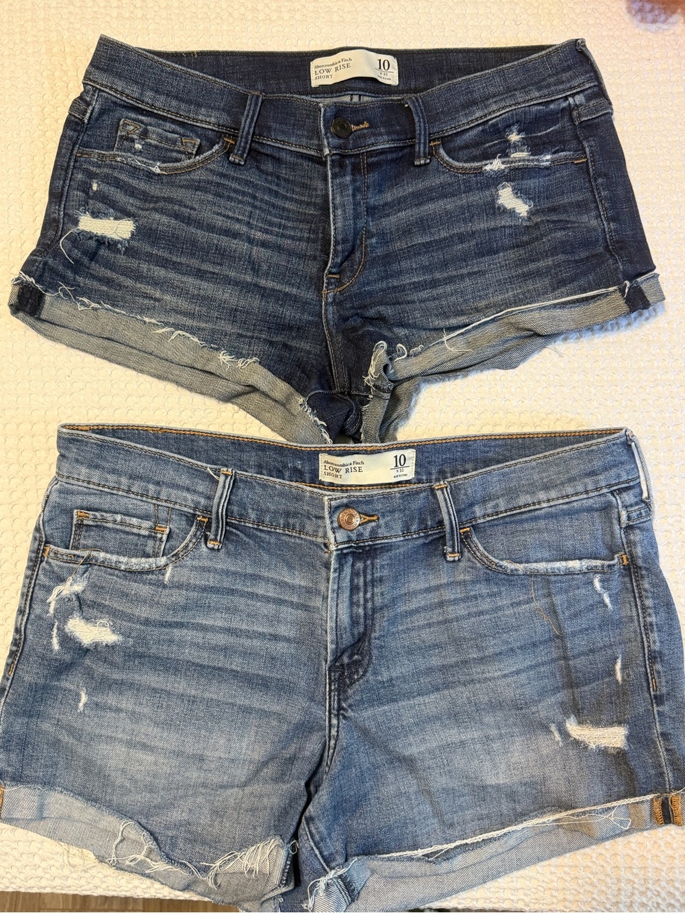 Abercrombie & Fitch Distressed Low-Rise Denim Shorts - Dark & Light Blue Washes